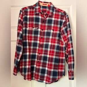 Izod Men's Red and Blue Plaid Shirt